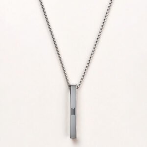 WORN IDEAS Word Mark & Device Mark Bar Pendant – Silver Toned